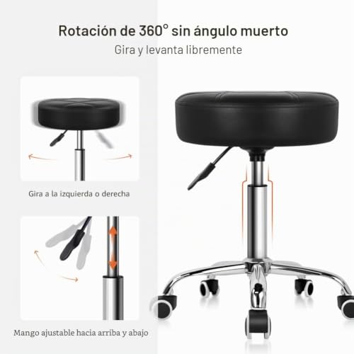 Miniatura 4 de Kktoner Taburete Giratorio Taburete De Bar Taburete De Trabajo Regulable En Altura 51-67cm Giratorio De Imitación De Cuero Negro