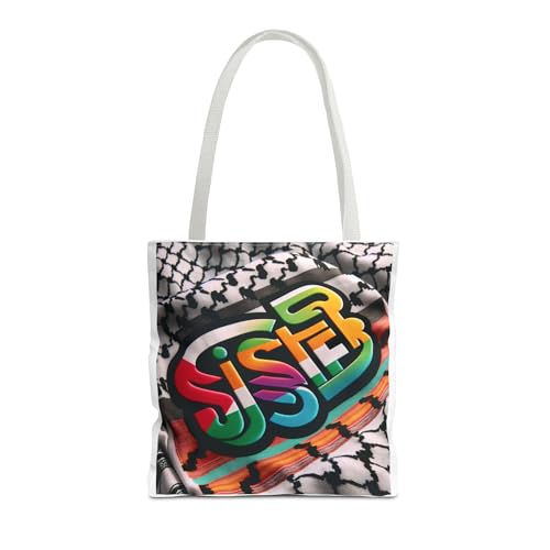 Colorful Palestine Keffiyeh 'Sister' Tote Bag, BOHO Support Gaza Unique Activist Gift, Palestinian gifts Dearborn Michigan