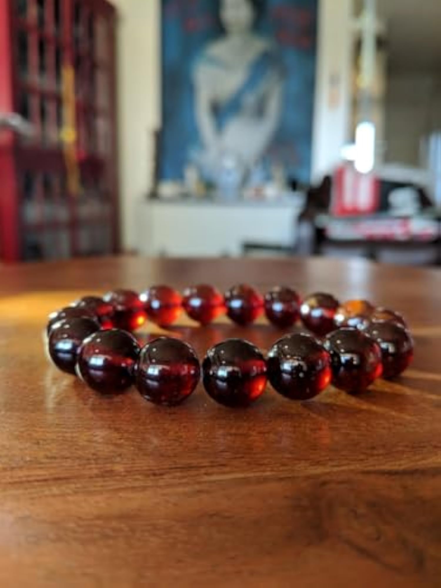 Unisex Natural Hessonite Garnet Bead Stretchable Bracelet