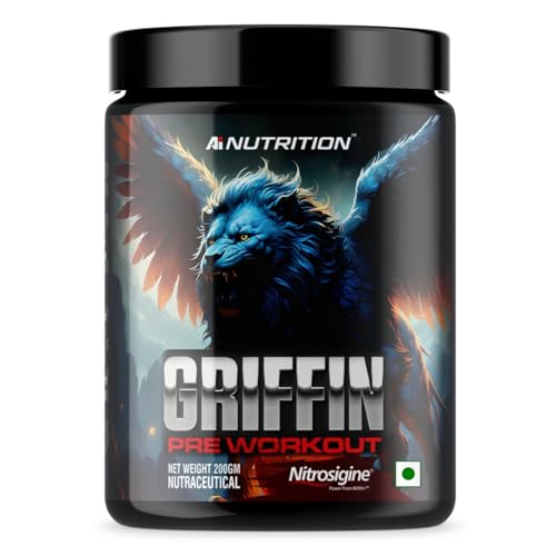Image of Griffin Pre Workout for Men & Women | Energy, Focus, Strength & Muscle Pump with Nitrosigine 1050mg, L Citrulline 2300mg, Caffeine 200mg | 40 Servings (200 gms, Mango Strawberry Mix)