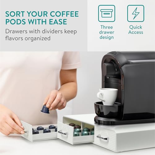 Navaris Coffee Capsule Triple Drawer - Space-Saving Organiser for Coffee Pods - Fits up to 48 Cups - White - Image 5