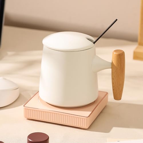 Mug Warmer, 13W Compact Electric Cup Warmer Maintains 55 Degrees Celsius for Hot Coffee Tea Milk Mug Heater for Home Office Travel (Pink)