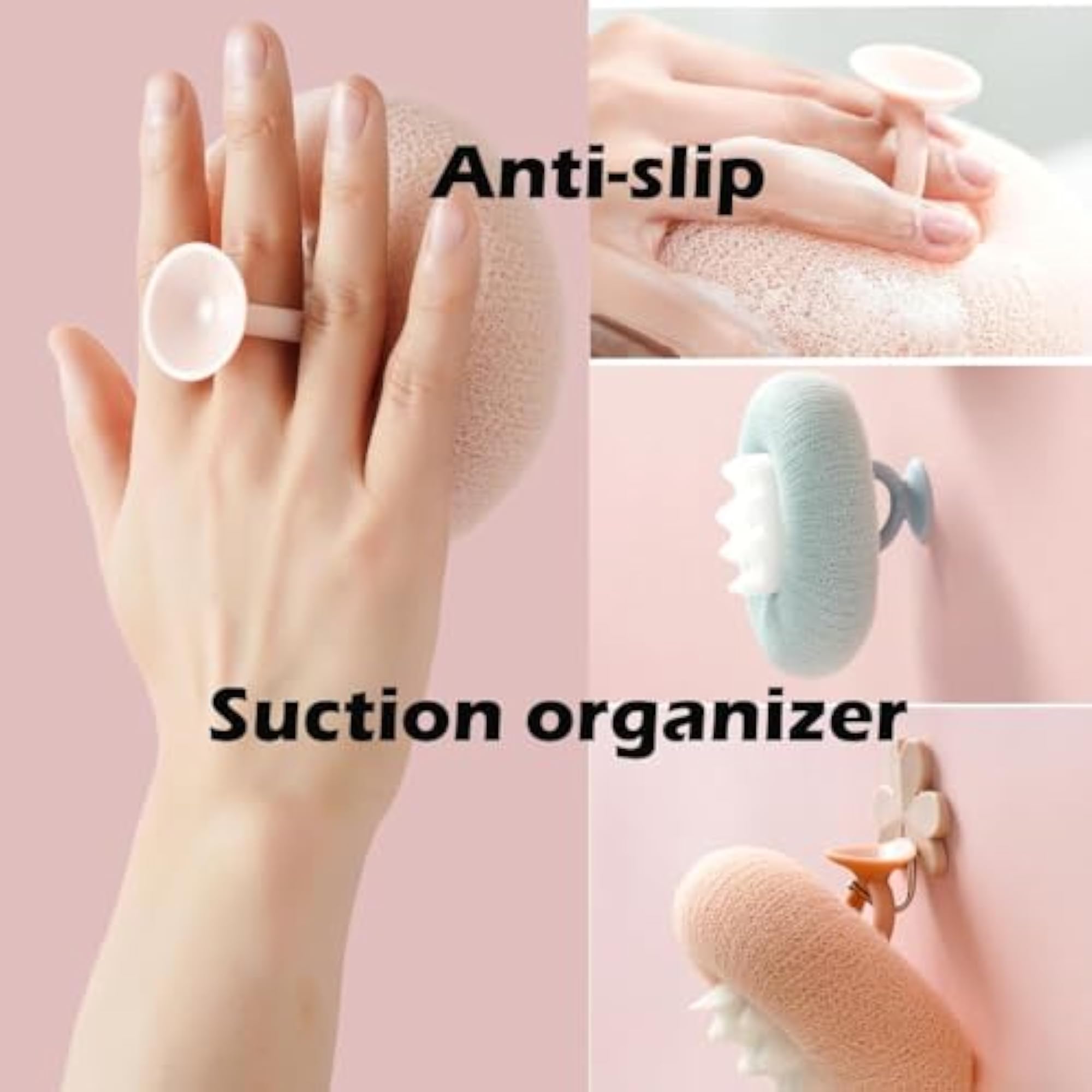 Soft Bath Shower Loofah Sponge with Suction Cup, Round Mesh