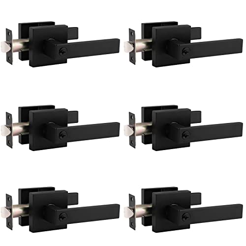 Best Review 6 Pack Probrico Interior Bedroom Entrance Door Lever Doorknobs Door Lock One Keyway Entry Keyed Entrance Lockset in Black Each with 3 Keys