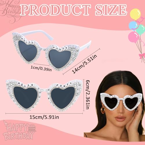 40th Birthday Sunglasses for 40th Birthday Party Decorations for Women, Hello Forty Glasses for Bday Dress Outfit Deocr Accessories Gifts3