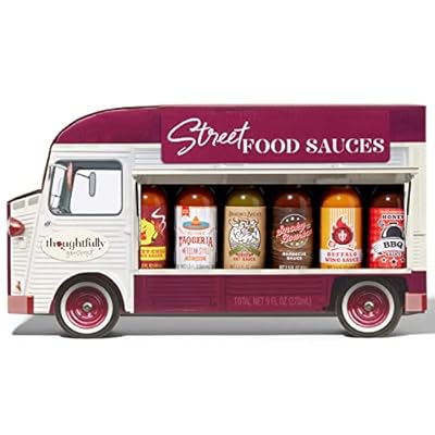 Father's Day Gift - Street Food Sauces Hot Sauce and BBQ Gift Set, Flavors: Diablo Wings Sauce, Louisiana and More, Vegan and Vegetarian, Thoughtfully Gourmet, Set of 6