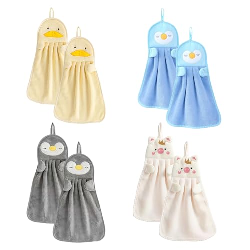 Auroriel Set de 8 Toallas de Mano para Niños Microfibra con Motivo de Caricatura Súper Absorbente con Asas 25x37 cm Regalo para Bebé Cocina Baño Jardín de Infantes Niño N