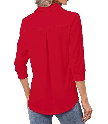 Heat Move Women's 3/4 Sleeve Length Tops Collared V Neck Shirt Dressy Casual Business Blouses for Work Professional3