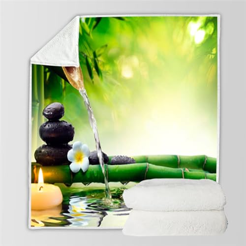 RFFLUX 3D Zen Kuscheldecke 150x200 cm Microfaser Flanell Decke Stein Bambus Wohndecke Sommer Leichte Weiche Winter Warme Blanket Tagesdecke Sofadecke Couchdecke（Stil 35-18）