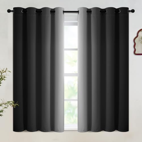 Image of SimpleHome Black Ombre 100% Blackout Curtains for Bedroom 45 Inches Long, Room Darkening Thermal Insulated Grommet Curtains for Living Room, 2 Panels, 52x45 inches Length