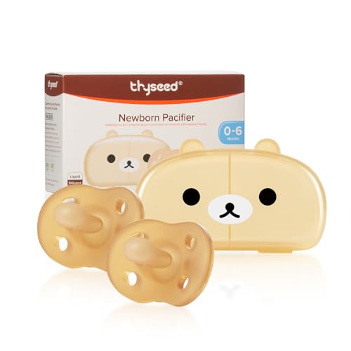 Image of Thyseed Classic Newborn Pacifiers 100% Silicone Pacifers for Babies 0-6 Months, One-Piece Desigan, Orthodontic Pacifier, BPA-Free, 2 Pack