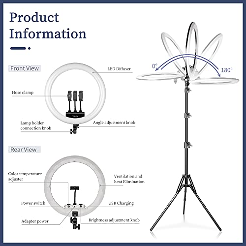 Ring Light with Stand, 19in LED Selfie Circle Light, Max 8ft/2.5m Tripod Stand, 3 Holders for iPhone, Remote Control, 6300K Color Temperature for Live Streaming, Barber, Makeup, YouTube, Tiktok by SH - Image 9
