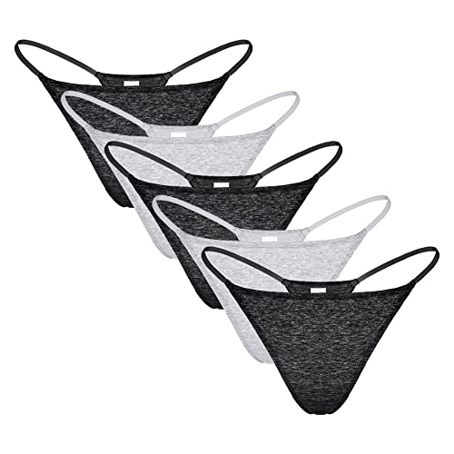 Sexy Code 1701 Lot de 5 sous-vêtements String en Coton pour Femme (Black 3 pcs+ Gray 2 pcs,L) Cover