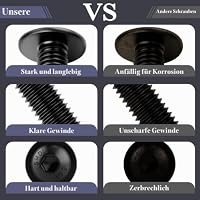 sturiz 50 Stück Linsenkopfschrauben M6x16mm Schrauben Schwarz mit Flansch Innensechsrund Flachkopfschrauben Gewindeschrauben Vollgewinde Innensechskantschlussel für Tischbeine Fahrzeugbau – Ansicht 4