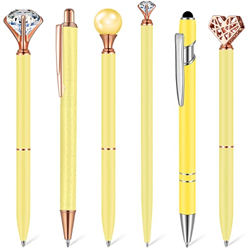 Qeeenar 6 Pcs Ballpoint Pens Set Metal Crystal Diamond Pen for Journaling Glitter Pretty...
