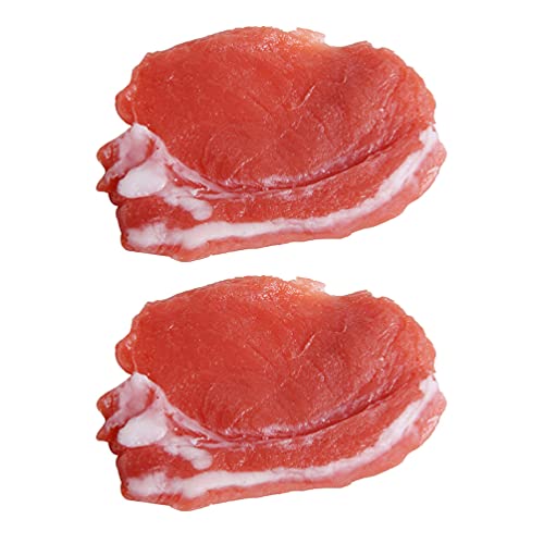 Cabilock Simulated Pork Model 2 Pieces Fake Pork Meat Play Food Toy Realistic Kitchen Pretend Food for Display Photography Prop 4.33X3.14X0.39 Inches