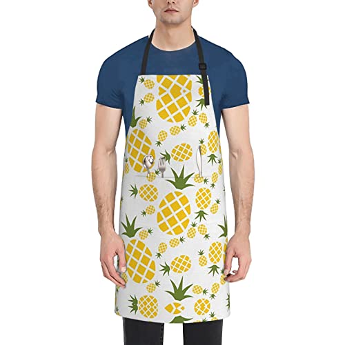 Lynsay Pineapple Printed Waterproof Apron, Men's And Women's Kitchen Cooking With Pockets Adjustable Soft Apron #TOP30