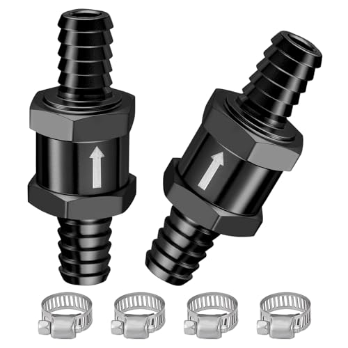 EVIL ENERGY 3/8 (10mm) Check Valve 2 Pcs Aluminum One Way Fuel Check Valve for Gasoline Diesel & Coolant with Universal Hose Clamps Black