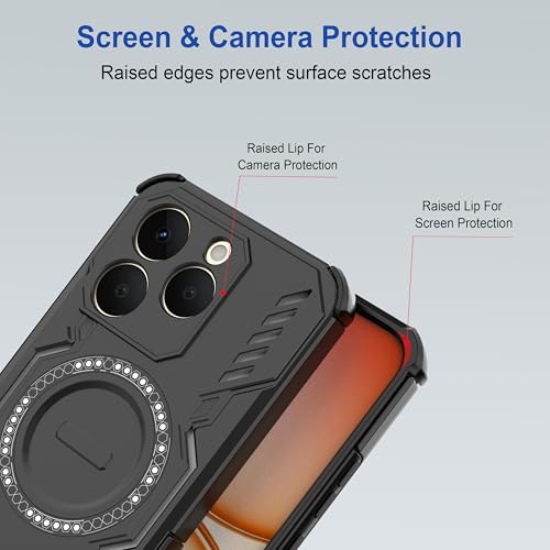 Image of amazon basics Back Case Cover for Realme 15T 5G | Magnetic Case with Built-in Metal Ring | Supports MagSafe Charger, Wallet & Car Mount | Shockproof Hybrid PC + TPU | Black
