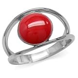 Silvershake Created Red Coral White Gold Plated 925 Sterling Silver Solitaire Ring Size 6