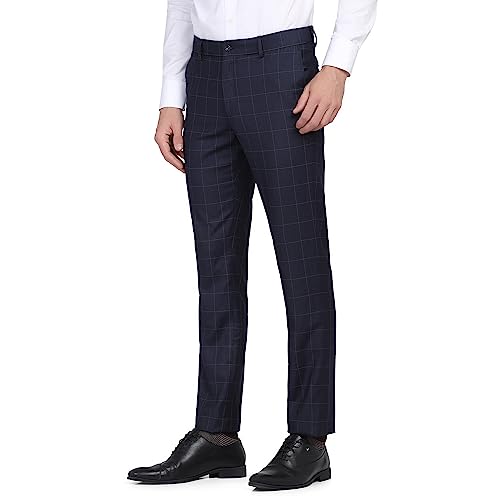 Image of blackberrys Checks Polyester Viscose Slim Fit Men's Work Wear Trousers