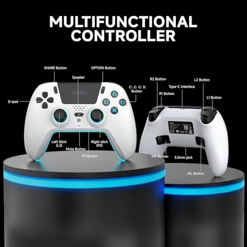 Image of ASRVA White Wireless Pro Controller for PS5, Hall Effect Joystick No Drift, 4 Back Paddles, Macro, Gyro, 1000mAh, RGB, Compatible with PS5 /Pro /Slim /PC /iOS /Android
