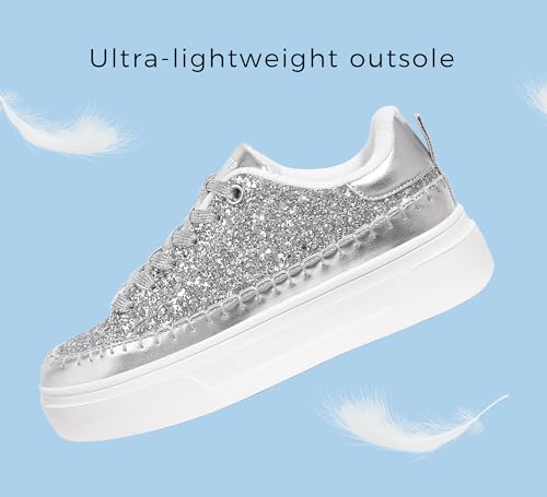 LUCKY STEP Platform Glitter Sneakers for Women Fashion Sparkly Bling Shiny Low Top Tennis Sneakers Faux Leather Casual Walking Shoes4