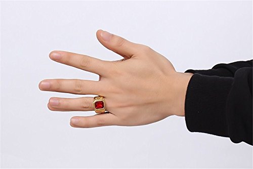 Inreng Men's Stainless Steel Ring Square Ruby Gemstone Gold Plating Wedding Band Size 9 #TOP5