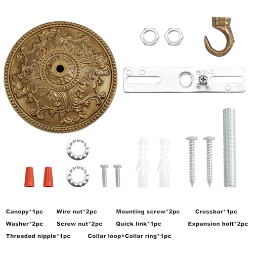 BEQUZON 5.9 inches Chandelier Brass Canopy, Mounting Plate Kit for Ceiling Lights, Decorative Design, Vintage Style - Thumbnail 6