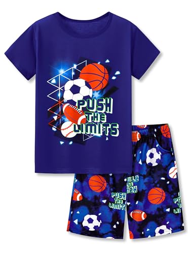 Tebbis Pajamas For Boys Fun Balls Dark Blue Short Sleeves 2-Piece PJs Set Kid Comfy Sleepwear Size...