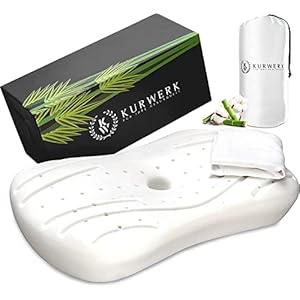 KURWERK® präsentiert: Premium Nackenstützkissen 2022 [inkl. Bambusbezug & Satin Reisebeutel] – orthopädisches Memoryfoam Kopfkissen Modell Frieda