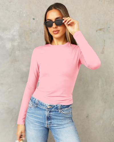 Image of Abardsion Women's Slim Lightweigh Long Sleeve T Shirts | Fall Clothes 2026 Casual Basic Crewneck Going Out Crop Tops Y2K