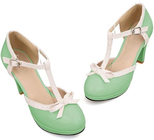 Image of ForeMode Fashion Women T-Strap High Heels Bow Platform Round Toe Pumps Leather Summer Sweet Shoes