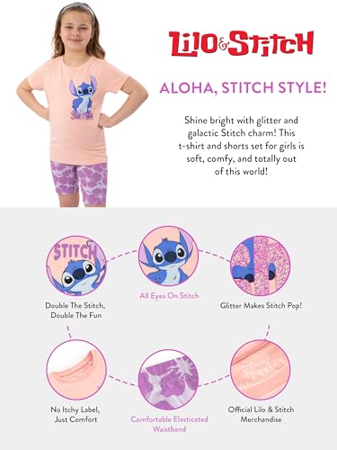 Image of Disney Girls Shirt And Kids Shorts, Stitch Girls Outfit Set, Lilo And Stitch Shirt For Summer Clothes, Multicolor 6