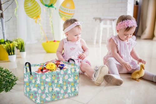 Image of Sanjiaofeng Rectangular Easter Basket Eggs Storage Bins,Cute Storage Basket with Handles.Clothers,Books,Kid's Gifts Bins. (Bule eggs)