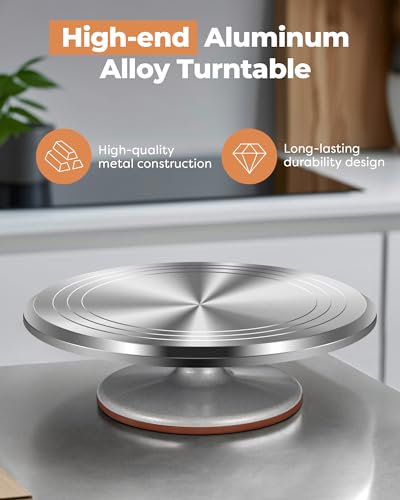 Kootek Aluminium Alloy Revolving Cake Stand 12 Inch Rotating Cake Turntable for Cake, Cupcake Decorating Supplies - Image 5