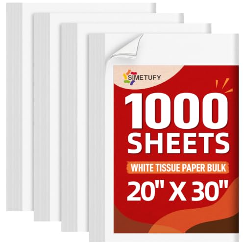 Simetufy 1000 Sheets 20x 30 White Tissue Paper Bulk for Gift Bags