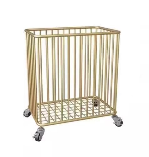 Panier à linge buanderie anti humidité grand modèle en fer doré à roulettes