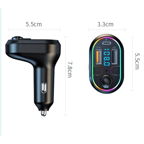Bluetooth FM Transmitter for Car Adapter 25W USB C PD Charger with Retractable Type C & Lightning Cables, Flash Drive Port, HandsFree Calling Mic Cigarette Lighter for 12V-24V Vehicles