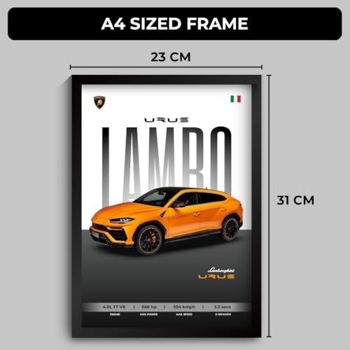 Image of Funk You Store Lamborghini Urus Poster | Framed Lamborghini A4 Sized (31 x 23 cm) | Car Posters for Wall, Gift for Boys, Supercar Frames | Car Poster (F 065)