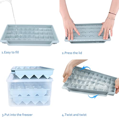 Wibimen Square Ice Cube Mold,1 Inch Small Ice Cube Trays, 3 Pack Square Ice Cube Tray With Lid And Bin, Easy Remove & Transfer Ice Trays For Chilled Drinks Cocktails (Blue) #TOP2