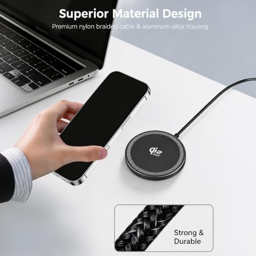 Image of MX 25W Qi2 Magnetic Wireless Charging Pad with USB-C Cable 1.2M, Fast Wireless Charger, Aluminum Body, Nylon Braided Cable for Compatible Smartphones, Wireless Earbuds & Qi-Compatible Devices