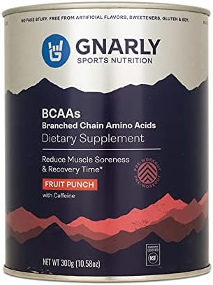 Gnarly Nutrition, BCAA Pre and Mid Workout Supplement to Reduce Muscle Soreness, Caffeinated, Fruit Punch, 30 Servings