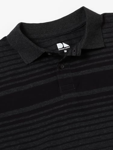 Image of Dennis Lingo Men's Cotton Black Stripes Regular Fit Button-Down Short Sleeve Polo Tshirt