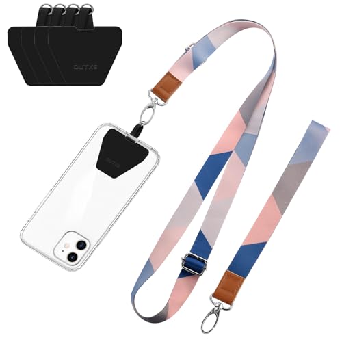Image of OUTXE Phone Lanyard - 4x Pads, 1x Adjustable Neck Strap, 1x Wrist Strap, Nylon Phone Lanyard Compatible with All Smartphone