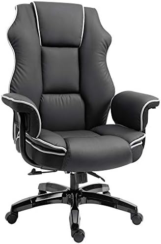 Vinsetto Piped PU Leather Office Chair, High Back Executive Chair, Computer Desk Chair with Armrests, Adjustable Height, Black