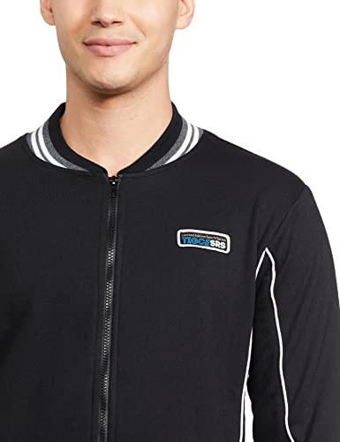 Image of The Indian Garage Co Black Regular Fit Colourblocked Long Sleeve Zipper Sweatshirt
