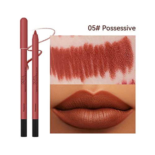 Lip Liner Pencil, Long Lasting Waterproof Creamy Lip Liner Pencil With Sharppens, Non-Fade, Non-Dry, High Pigmented, Up To 12 Hours, Professional Lip Makeup Matte Lip Liner Pencil For Women (05# Possessive) #TOP1