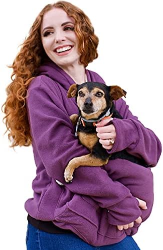 Unisex Big Pouch Hoodie Long Sleeve Pet Dog Holder Carrier Sweatshirt (Medium, Purple-Fleece)