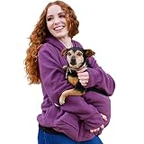 Unisex Big Pouch Hoodie Long Sleeve Pet Dog Holder Carrier Sweatshirt (Medium, Purple-Fleece)